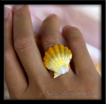 Bright Yellow & White Hawaiian Sunrise Shell Balinese Silver Ring