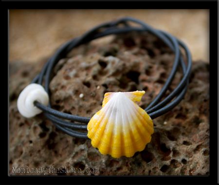 Bright Yellow & White Hawaiian Sunrise Shell Naturalist Leather Bracelet Anklet