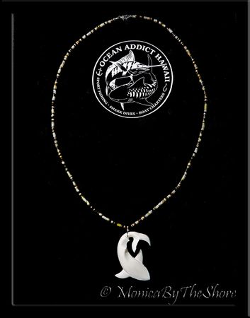 Carved Bone Shark and Heishe Shell Necklace