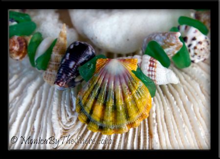 Chunky "Beach Candy" Seashell & Sea Glass Sunrise Shell Bracelet with Scallop Charm