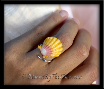 Classic Traditional Color Hawaiian Sunrise Shell Slant Sterling Silver Ring