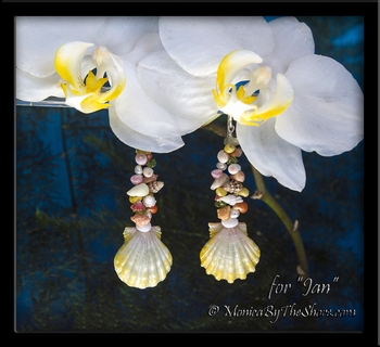 Custom "Beach Candy" Sunrise Shell, Gemstone & Seashell Earrings for Jan