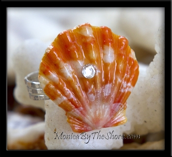 Custom for "Kekau" Hawaiian Sunrise Shell Sterling Silver Ring with Crystal