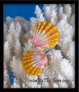 Double Peach Pink Sunrise Shells .999 Fine Silver Wrap Ring