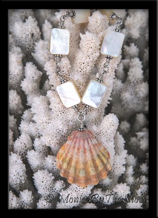 Frosted Rainbow Sunrise Shell Mother of Pearl Necklace Frosted Rainbow Sunrise Shell Mother of Pearl Necklace