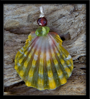 Green Pink Peridot & Garnet Hawaiian Sunrise Shell Pendant