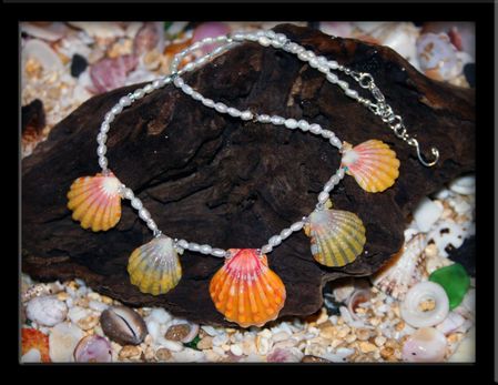 Hawaiian Rainbow Color Sunrise Shell & Pearl Necklace