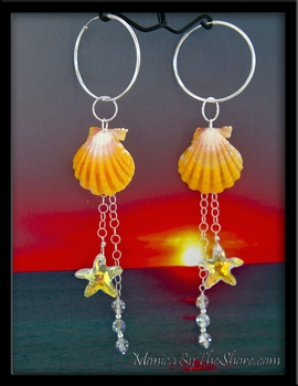 Hawaiian Sunrise Shells & Swarovski Crystal Star Fish & Bubble Earrings