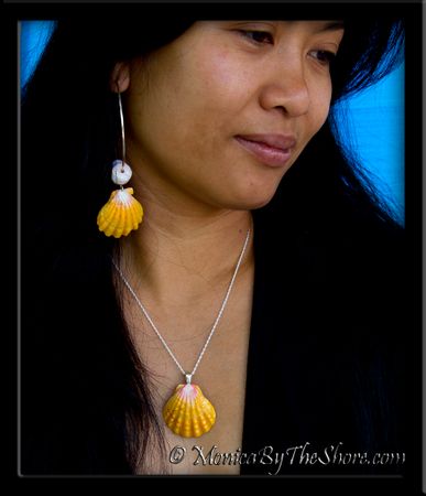 Jumbo Classic Hawaiian Sunrise Shell and Puka Shells Big Hoop Earrings
