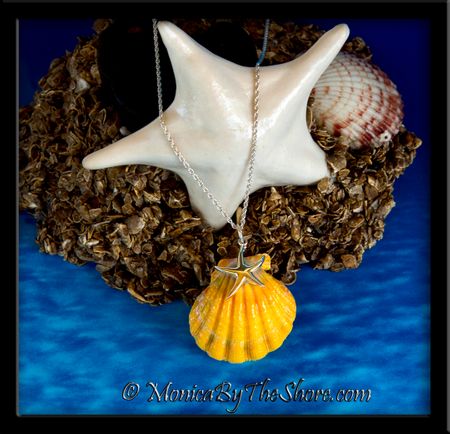 Jumbo Hawaiian Sunrise Shell with Silver Starfish Pendant on Rope Chain Necklace