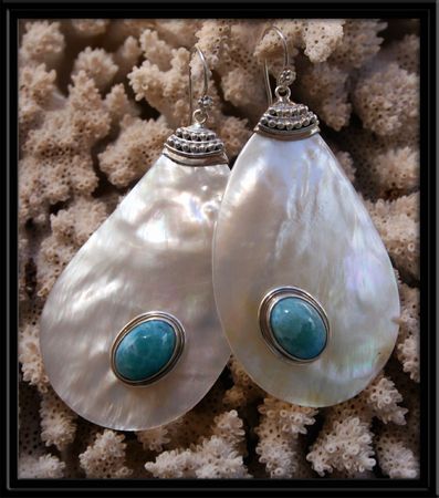 Larimar Stone & Mother of Pearl Drop Earrings