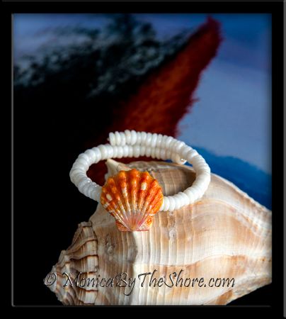 Lava Orange Hawaiian Sunrise Shell Puka Shell Bangle Bracelet