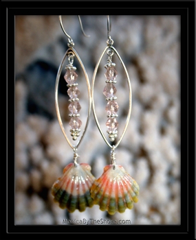 Mermaid's Pink & Green Sunrise Shell & Glass Bead Earrings