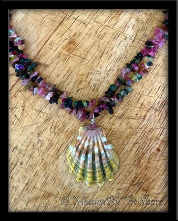Multi Color Hawaiian Sunrise Shell and Double Strand Tourmaline Necklace 