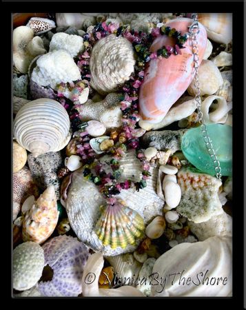 Multi Color Hawaiian Sunrise Shell and Double Strand Tourmaline Necklace 