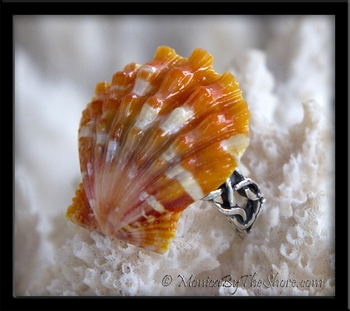 Orange Speckles Hawaiian Sunrise Shell Adjustable Pinky Ring
