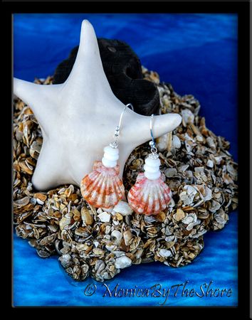 Petite Orange & White Hawaiian Sunrise Shell & Puka Shells Earrings