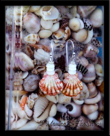 Petite Orange & White Hawaiian Sunrise Shell & Puka Shells Earrings Petite Orange & White Hawaiian Sunrise Shell & Puka Shells Earrings