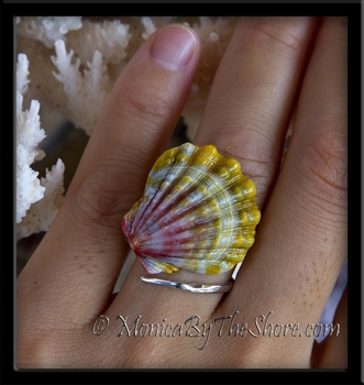 Pink Chartreuse Sunrise Shell Sterling Silver Slant Wrap Ring