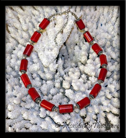 Polished Red Coral and Sterling Silver Necklace