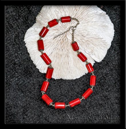 Polished Red Coral and Sterling Silver Necklace Polished Red Coral and Sterling Silver Necklace