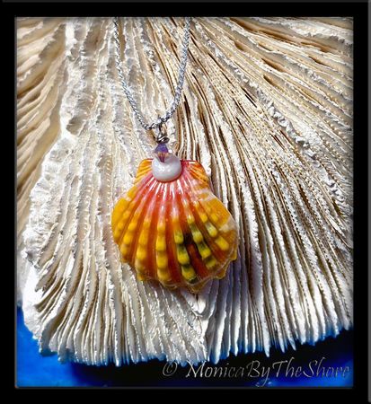 Rainbow Sunrise Shell, Puka Shell and Swarovski Crystal Necklace Rainbow Sunrise Shell, Puka Shell and Swarovski Crystal Necklace