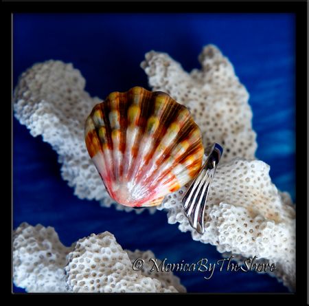 Rootbeer Colored Hawaiian Sunrise Shell Slant Wrap Silver Ring