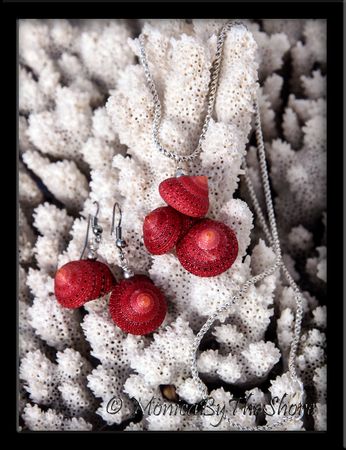 Ruby Red Turban Shells Necklace and Earrings Set Ruby Red Turban Shells Necklace and Earrings Set