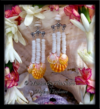 Six Hawaiian Sunrise Shell & Stacked Baby Puka Shells Earrings Six Hawaiian Sunrise Shell & Stacked Baby Puka Shells Earrings