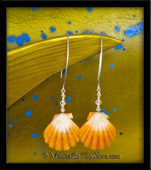 Sparkly Bright Yellow & White Hawaiian Sunrise Shells & Swarovski Crystal Longwire Earrings