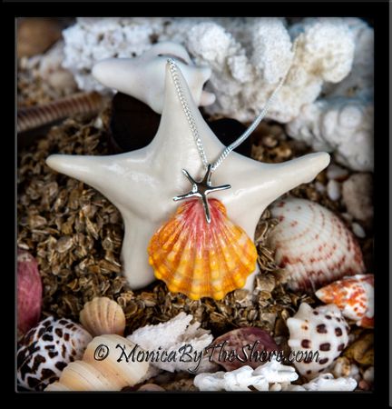 Sterling Silver Starfish and Jumbo Hawaiian Sunrise Shell Necklace