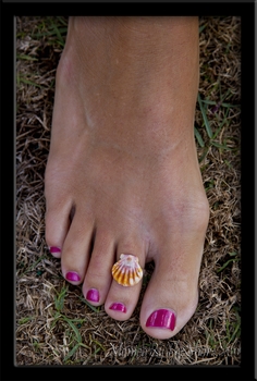 Toe Ring!  Orange Pink White Hawaiian Sunrise Shell Sterling Silver