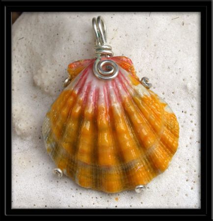 Xtra Large Pink Green Yellow Sunrise Shell Pendant