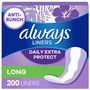 Always Anti-Bunch Daily Extra Protect Liners, Unscented, Long, 200 ct