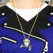 Image 1 for Women Fashion Rhinestone Bling Long Sweater Necklace - Pink & White Owl with Yellow Glasses