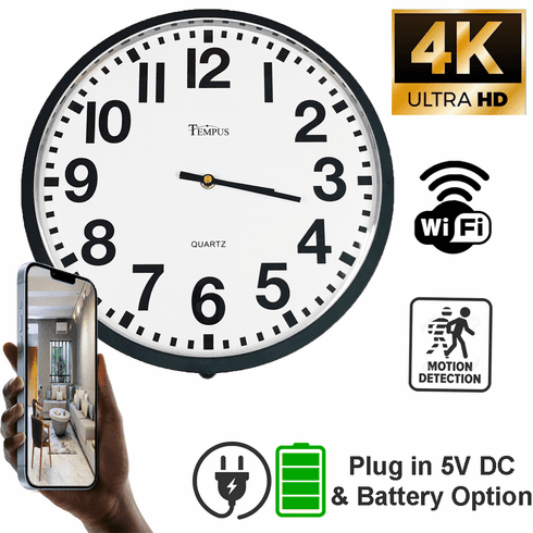 SecureGuard 4K HD 13" Wall Clock WiFi Spy Camera 