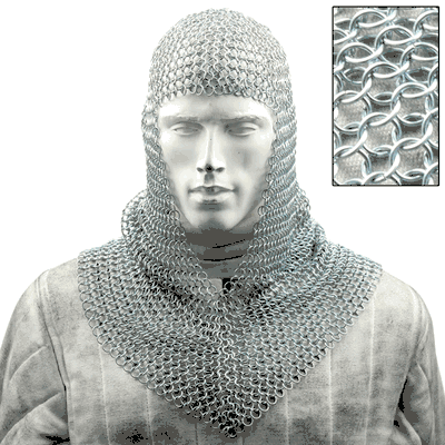 Battle Chainmail Coif V Faced