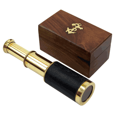 Brass Pullout Telescope w/ Wood Box & Wrap