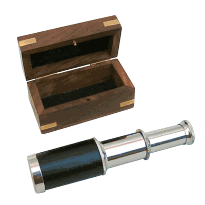 Chrome Pullout Telescope, Wood Box