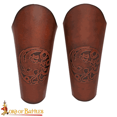 Embossed Three Headed Dragon Leather Bracers Set