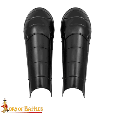 Greaves with Fixed Knee Armor  Blackened  20 Gauge Steel