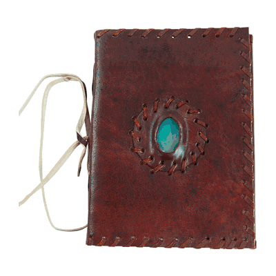Leather-Bound Medieval Journal with Gemstone