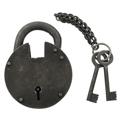 Medieval Padlock with two keys and chainmail keychain