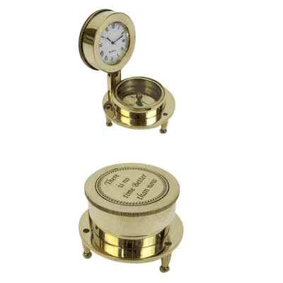 Solid Brass Folding Compass Clock