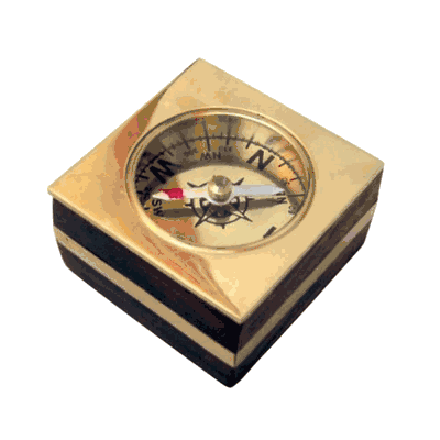 Wooden Desk Compass, Brass Inlay