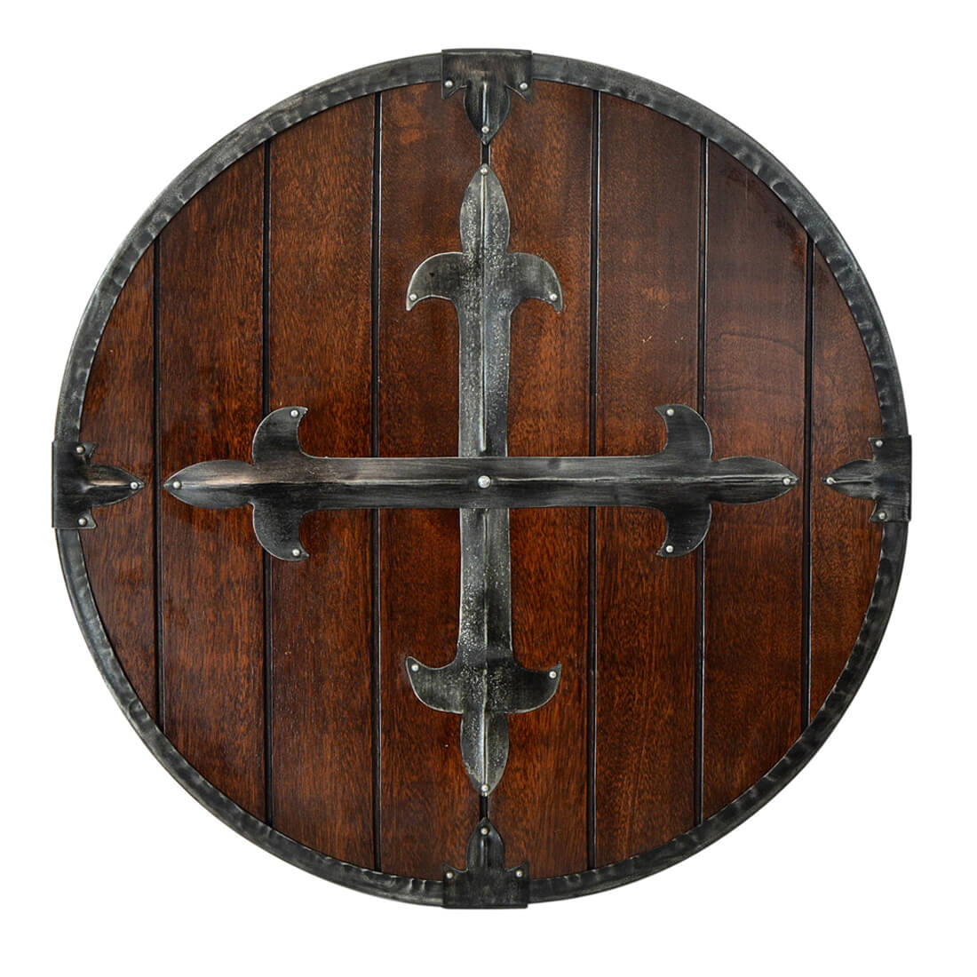 Wooden Round Shield with Riveted Cross
