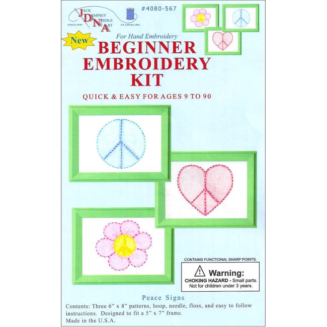 Peace Signs Beginner Embroidery Kit - Kids Craft Kits at Weekend Kits