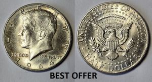 1964D John F Kennedy Silver Half Dollar Coin 1964D John F Kennedy Silver Half Dollar Coin