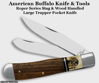 American Buffalo Knife & Tool ABKRP0002SG Roper Series Laredo Stag & Wood Trapper Pocket Knife