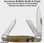 American Buffalo Knife & Tool ABKRP0001SG Roper Series Laredo Stag StockmanKnife